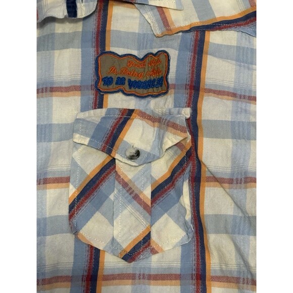 EightX 8X Brand Plaid Long Sleeve Shirt Men's Size XXL Button Up Patches - Picture 3 of 7